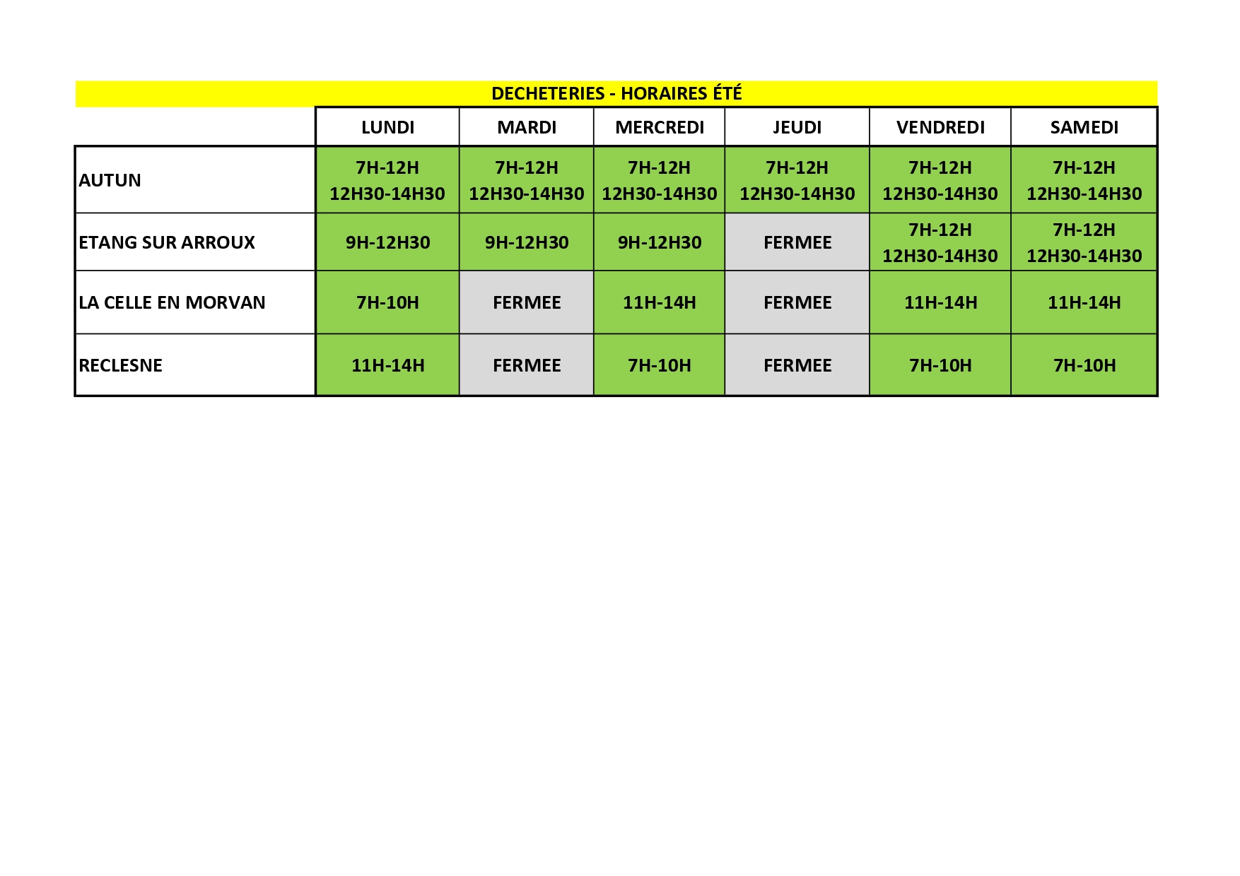 HORAIRE ETE